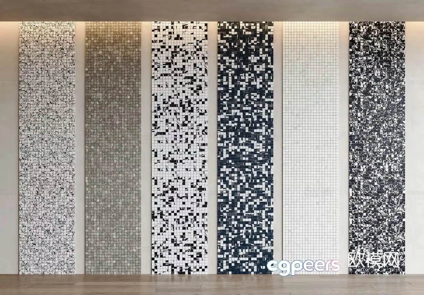 Modern mosaic background wall mosaic wall mosaic tiles black and white mosaic tiles 3d model