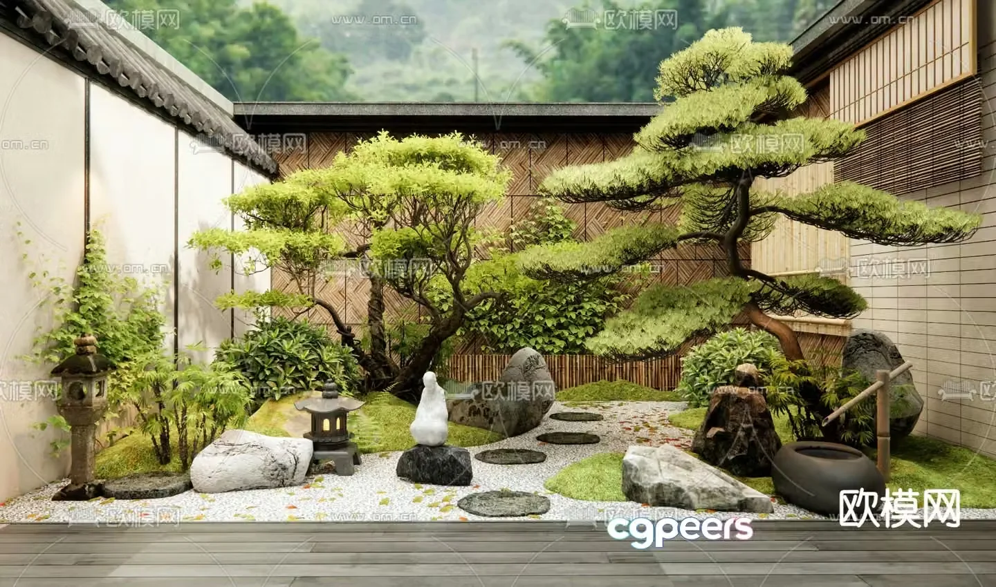 New Chinese style courtyard landscape dry landscape 3D model