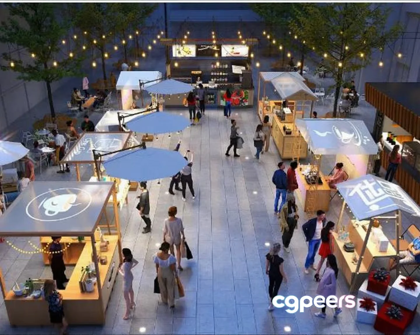 A Large Open Space With Many Small Stalls 3D Model – 15673 – VRAY Render