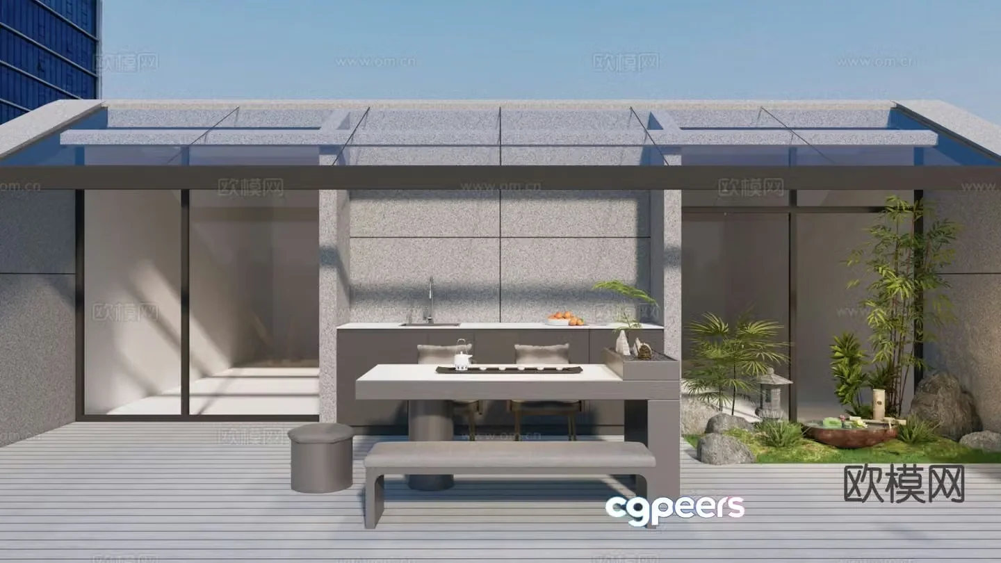 Modern courtyard landscape outdoor terrace 3d model