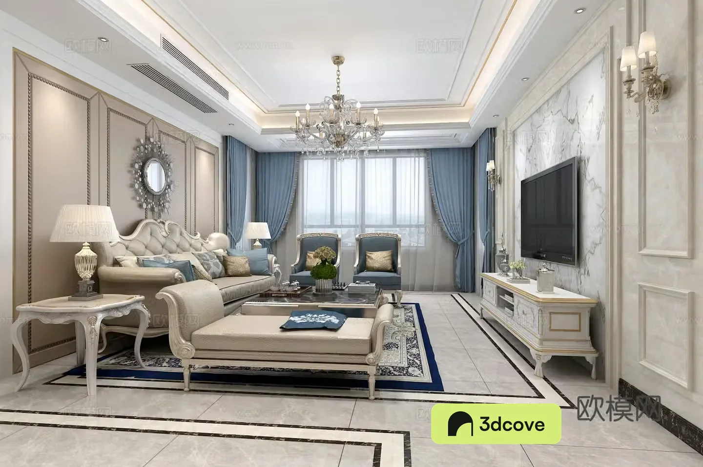 European-style simple living restaurant chandeliers table lamp multi-person sofa single sofa coffee table