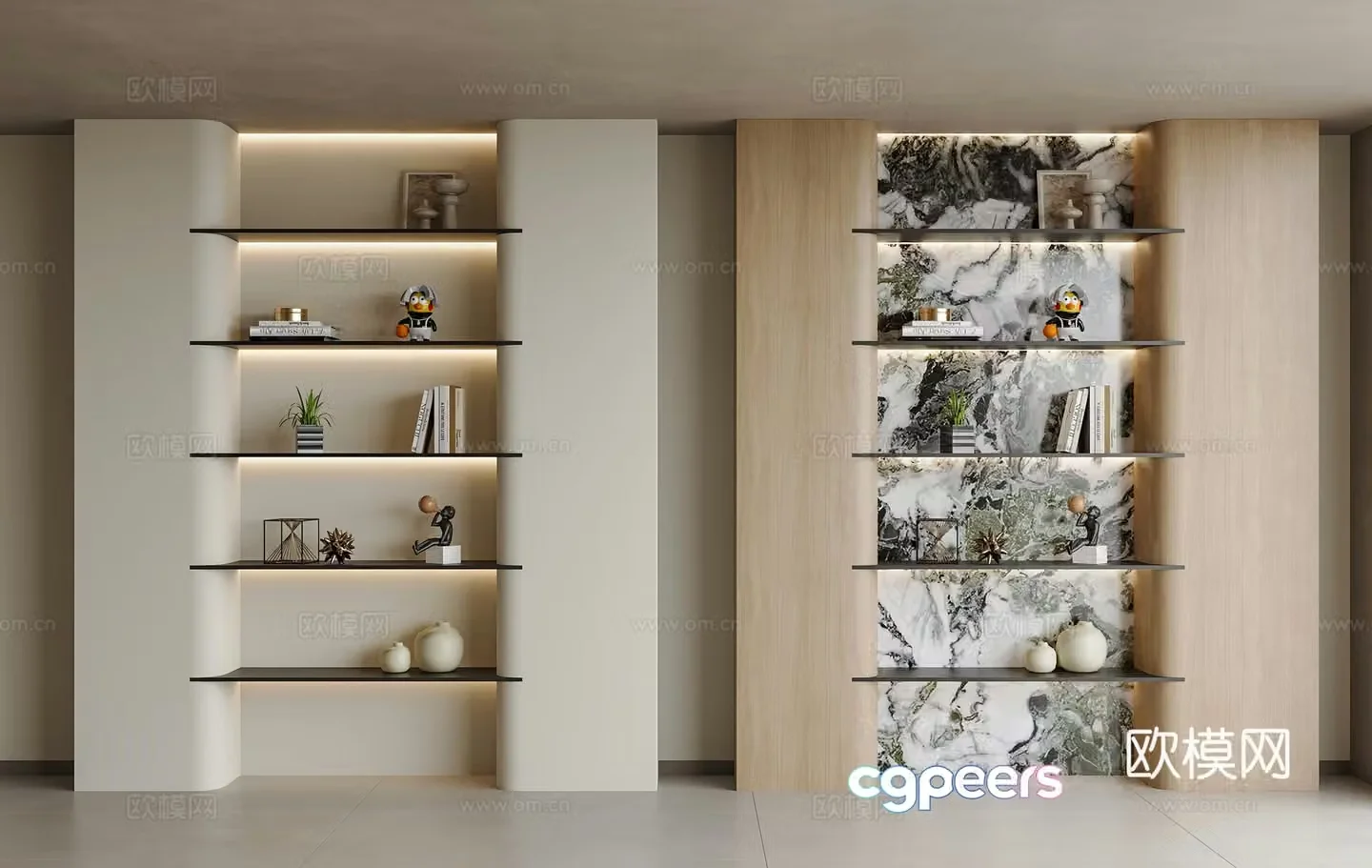 Modern cream shelf Decorative shelf Shelf Shelf Background Wall Modern shelf Ornament combination 3D model