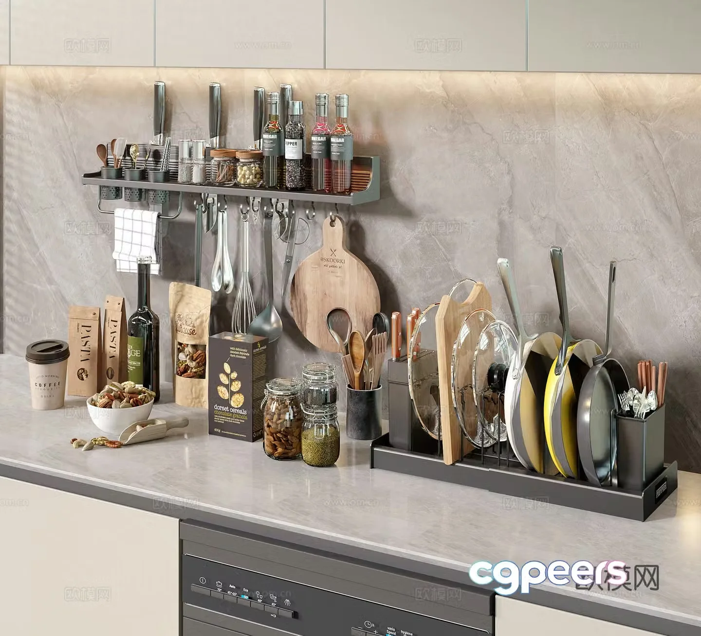Kitchen supplies kitchen utensils condiments pots 3d model