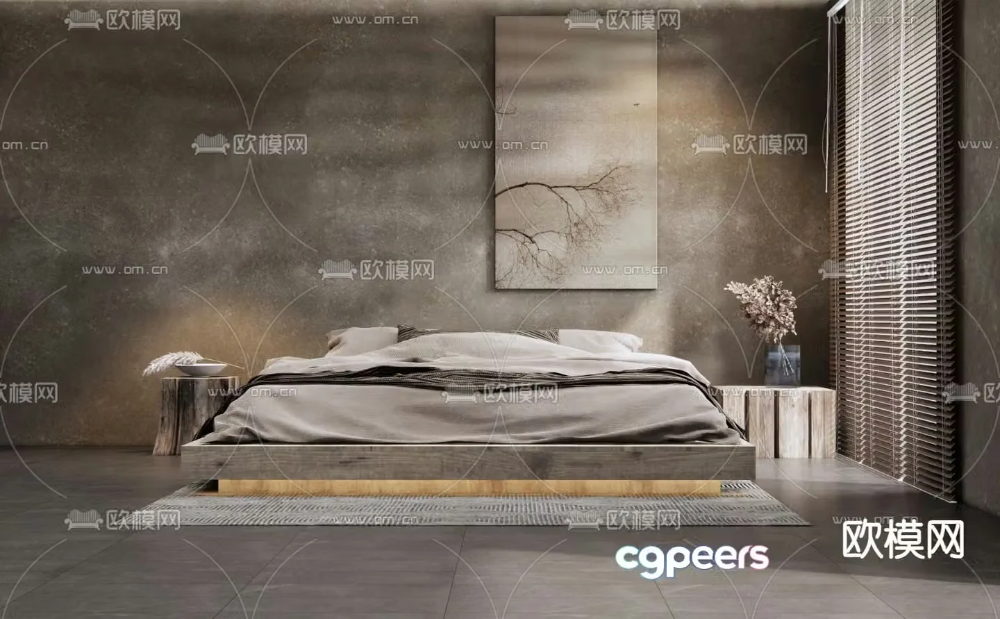 Wabi-sabi double bed 3d model