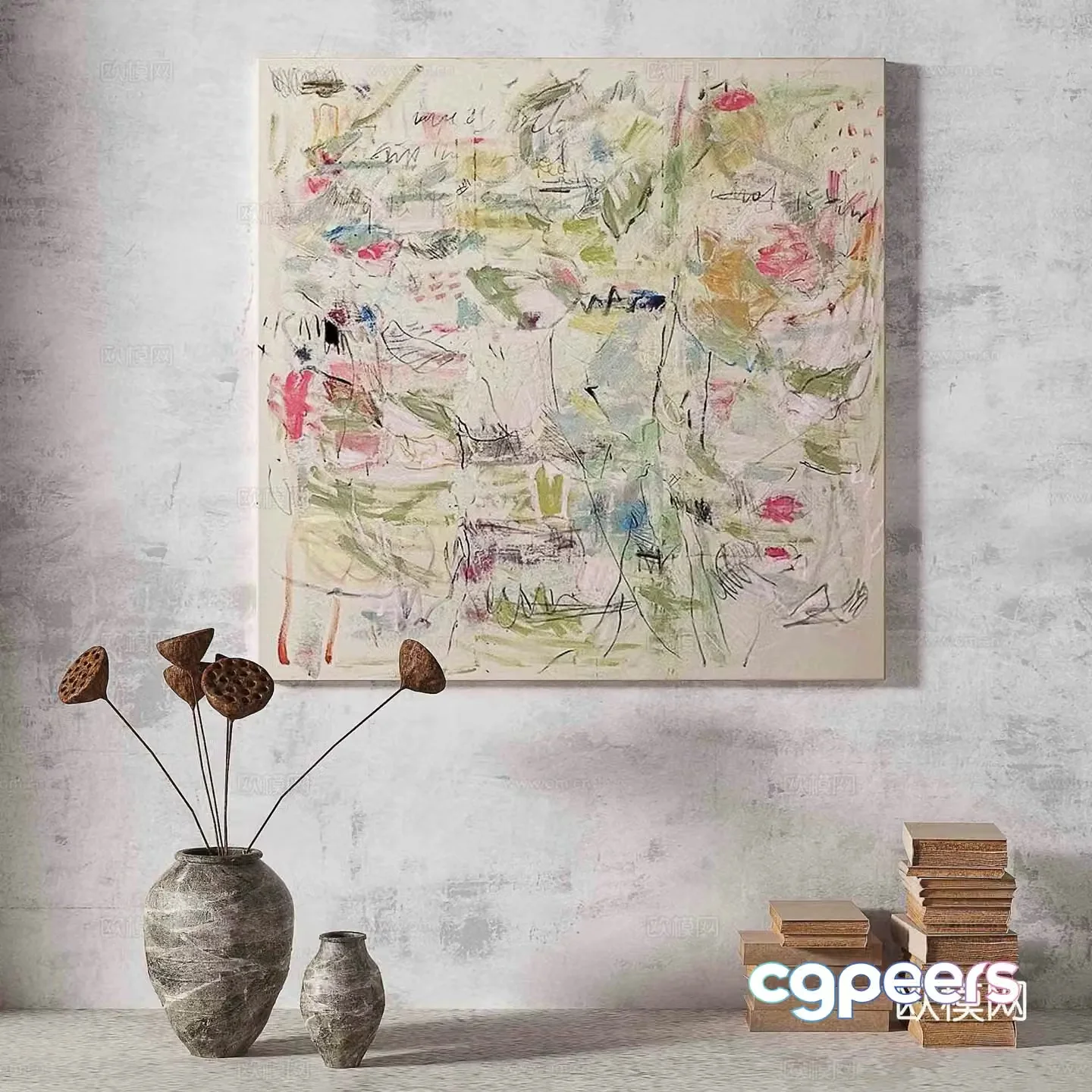 Wabisa retro texture abstract decorative painting 3d model