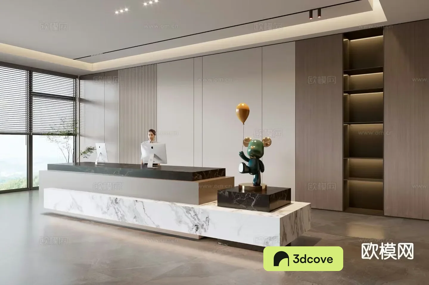 Modern company front desk reception desk corporate wall