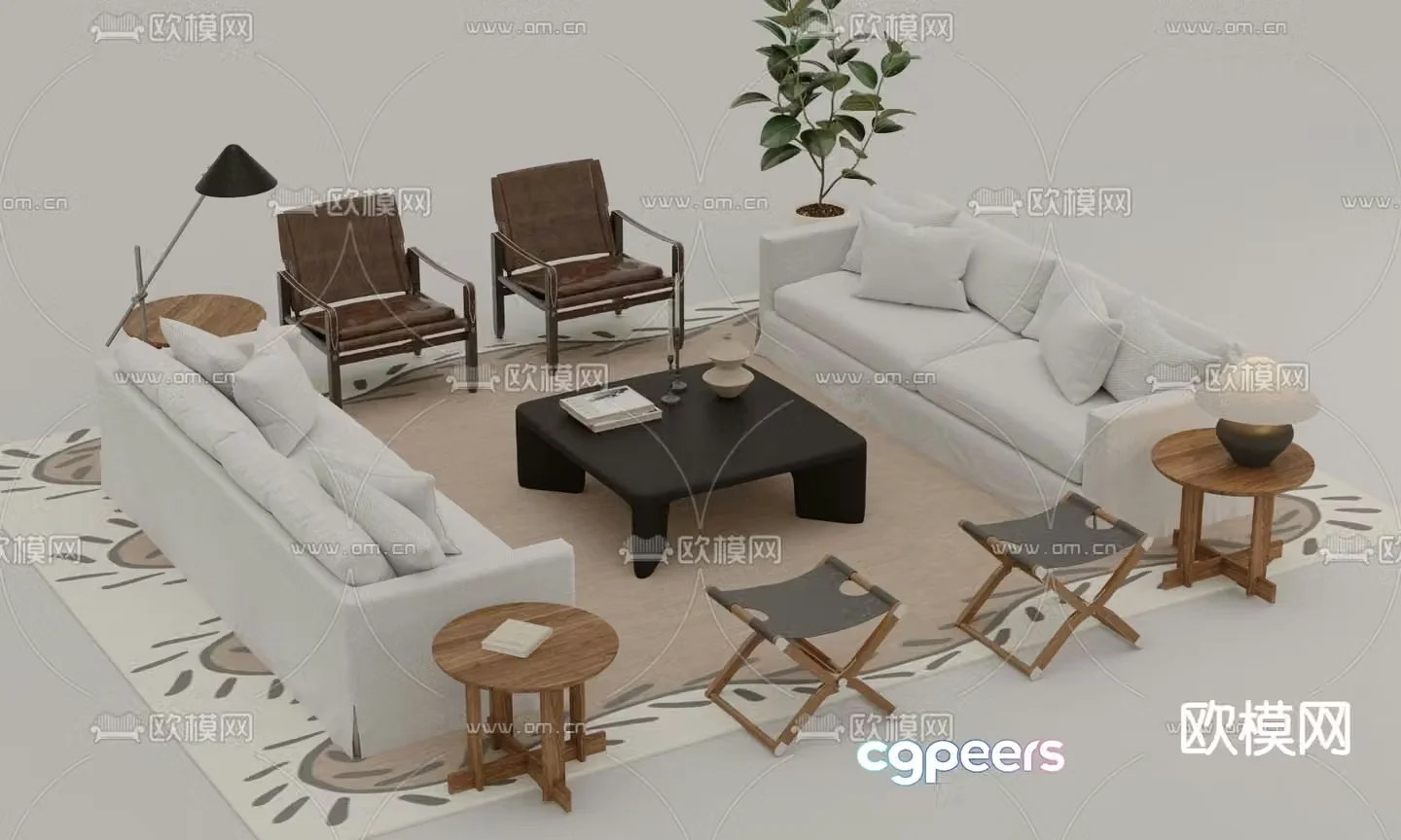 Wabi-sabi style fabric sofa 3d model