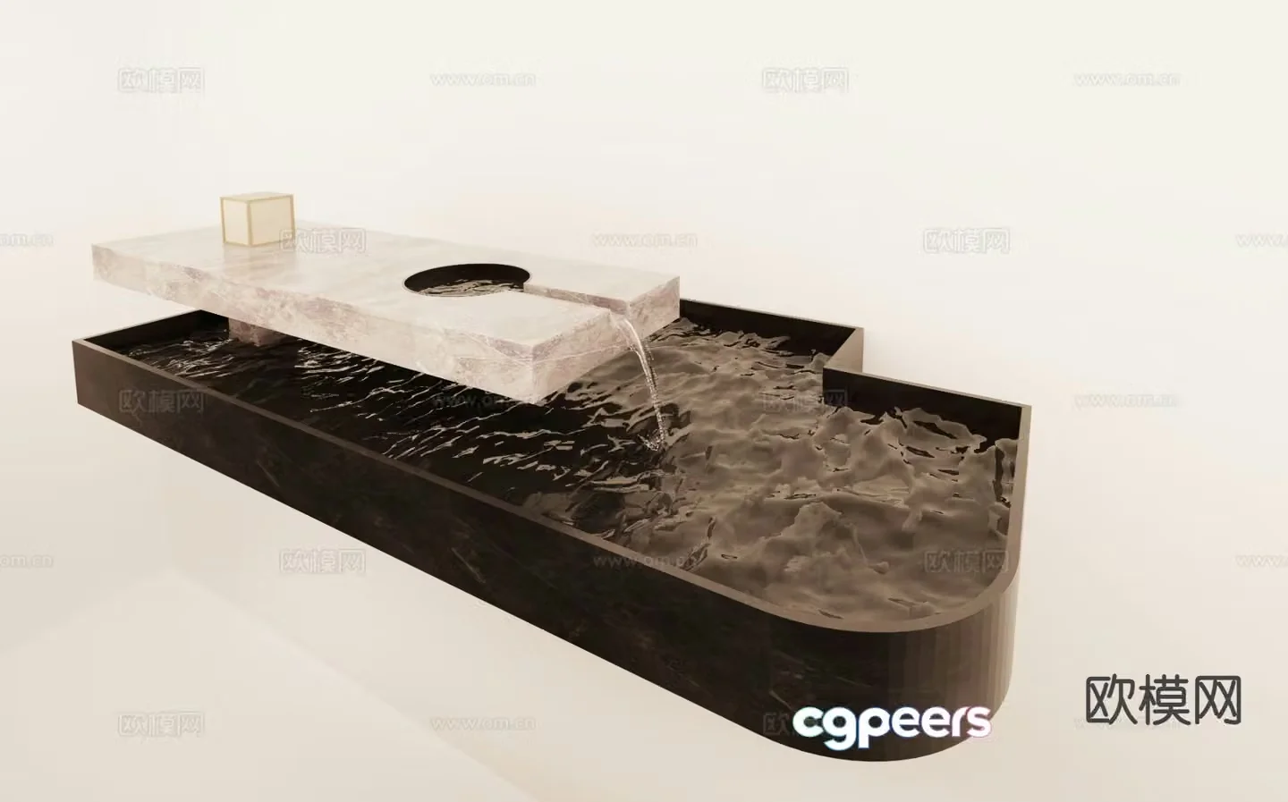 Courtyard pool water feature flowing water 3d model