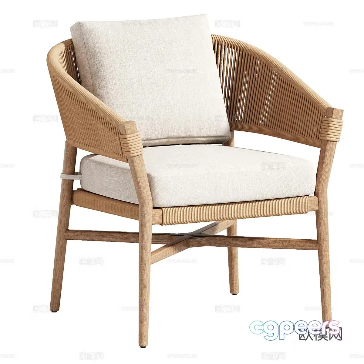 New Chinese Makali Lily White Wicker Chair 3D Model