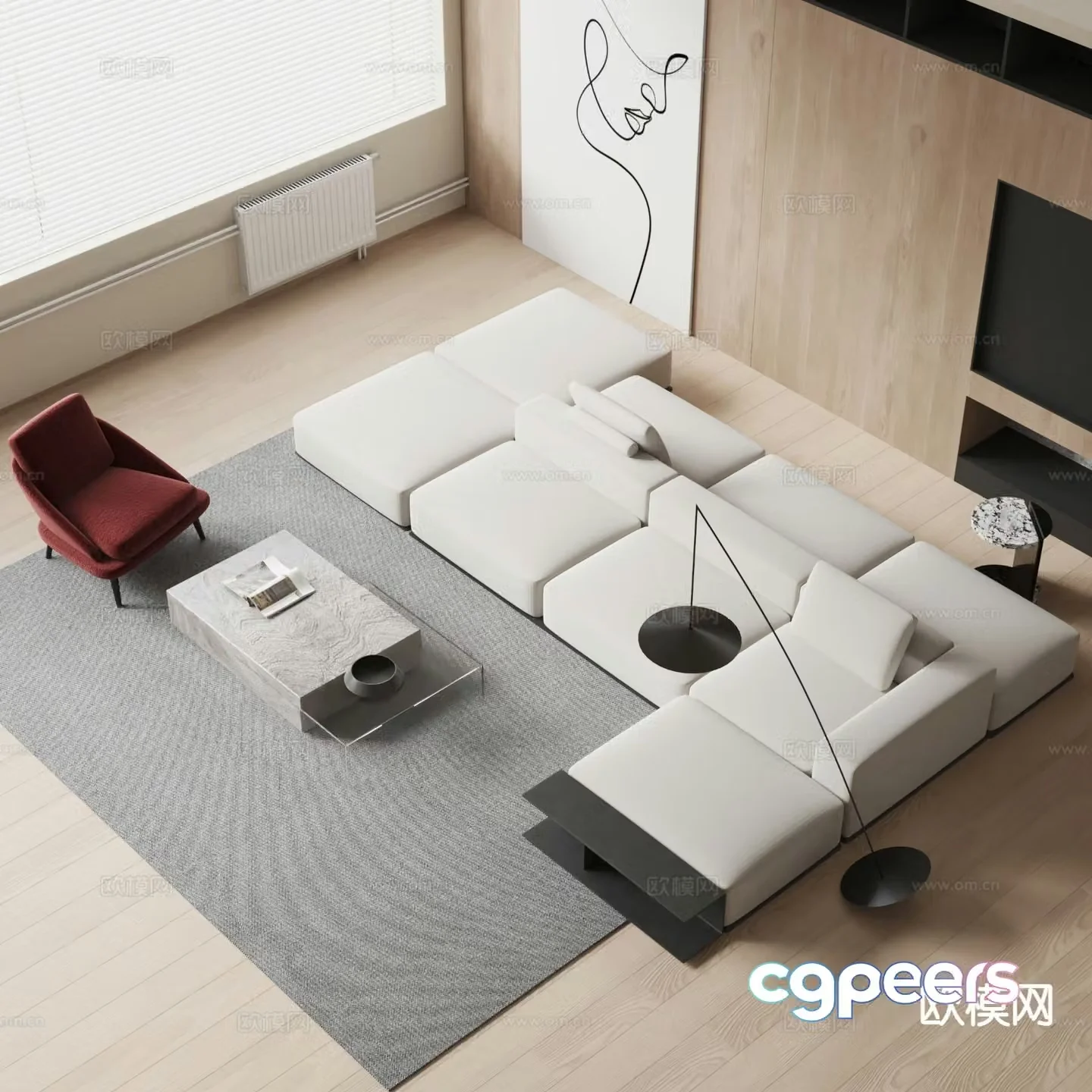 Modern backrest sofa modular sofa 3d model