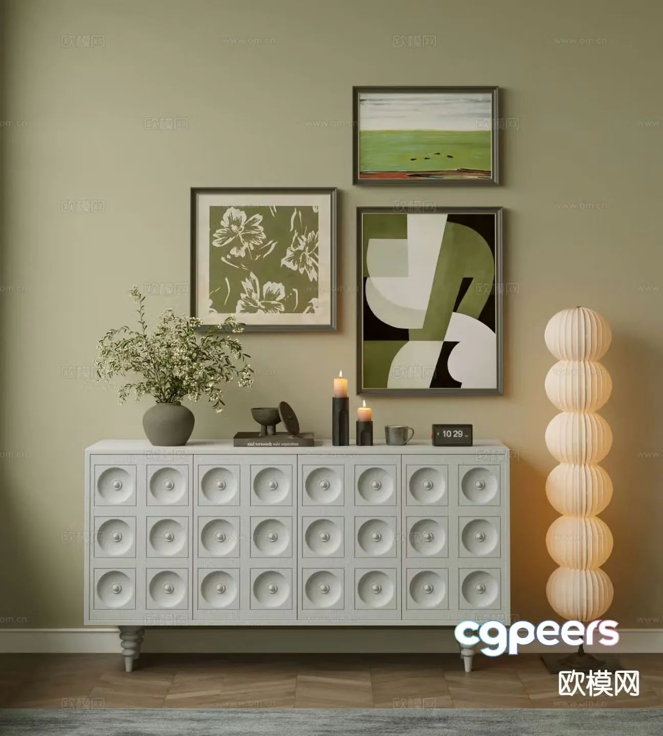 American style chest of drawers entrance cabinet 3d model