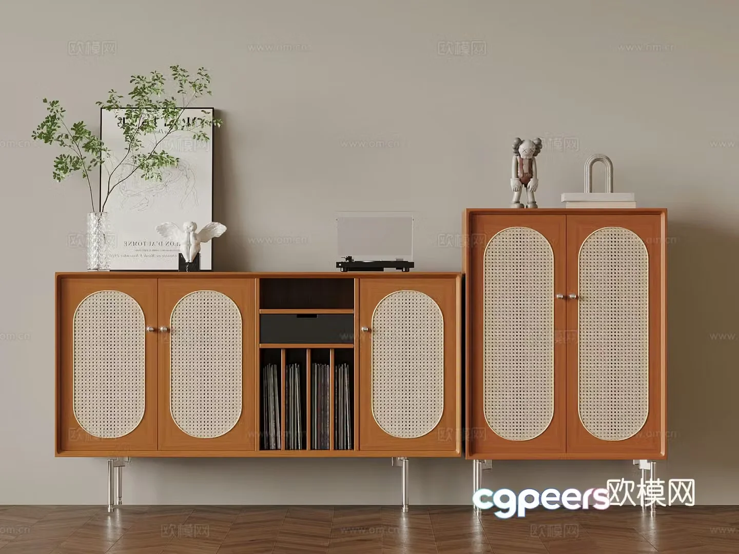 Middle-aged side cabinet end view cabinet dining side cabinet low cabinet 3D model
