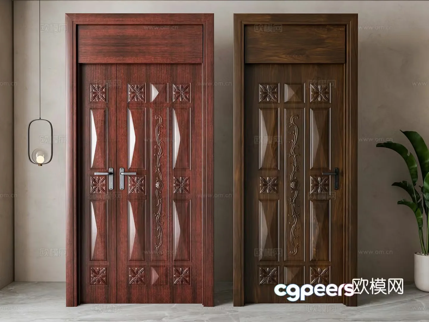 American solid wood mother and child door combination 3D model