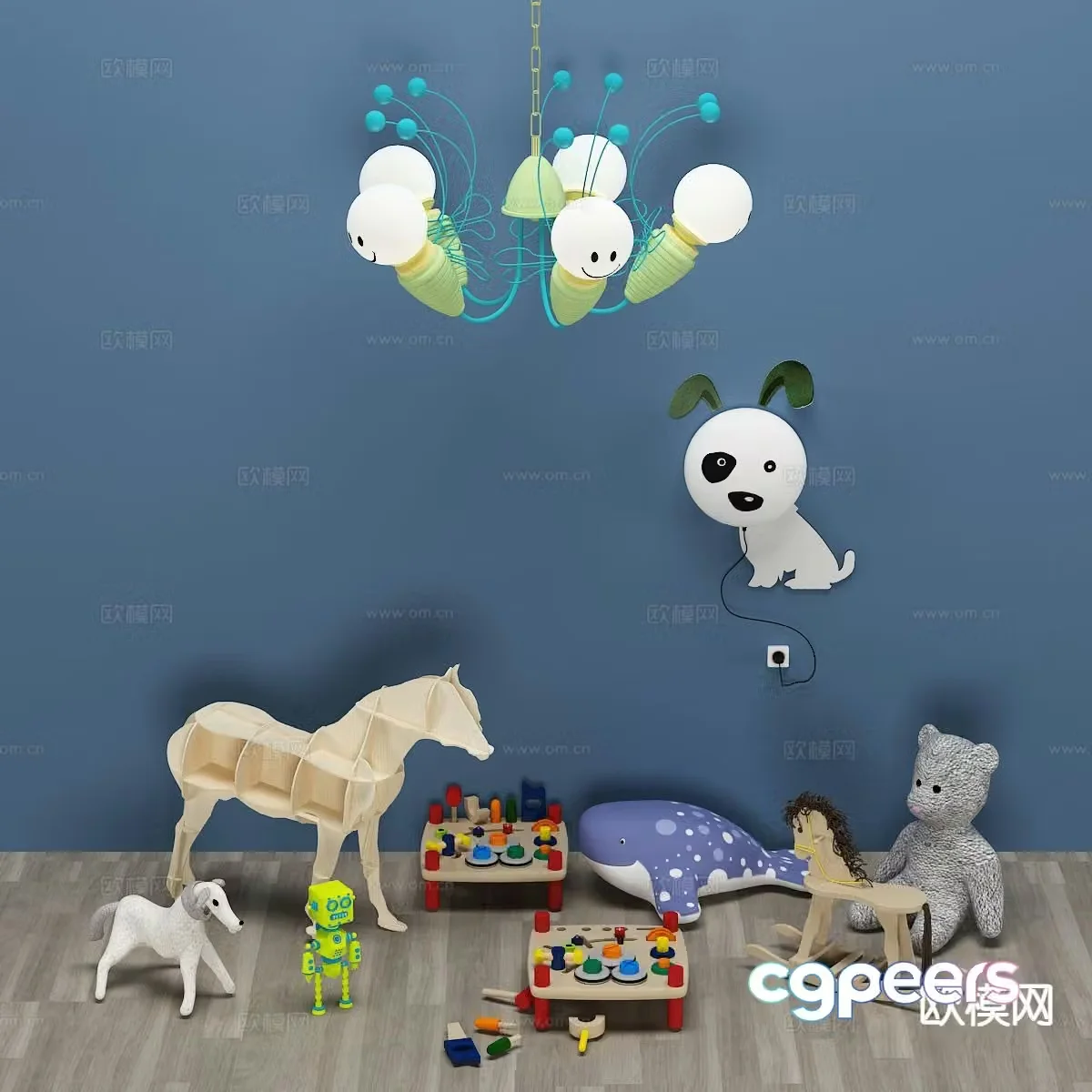 Modern wooden horse building block toys doll 3d model