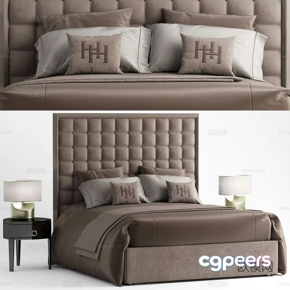 Simple European double bed 3d model