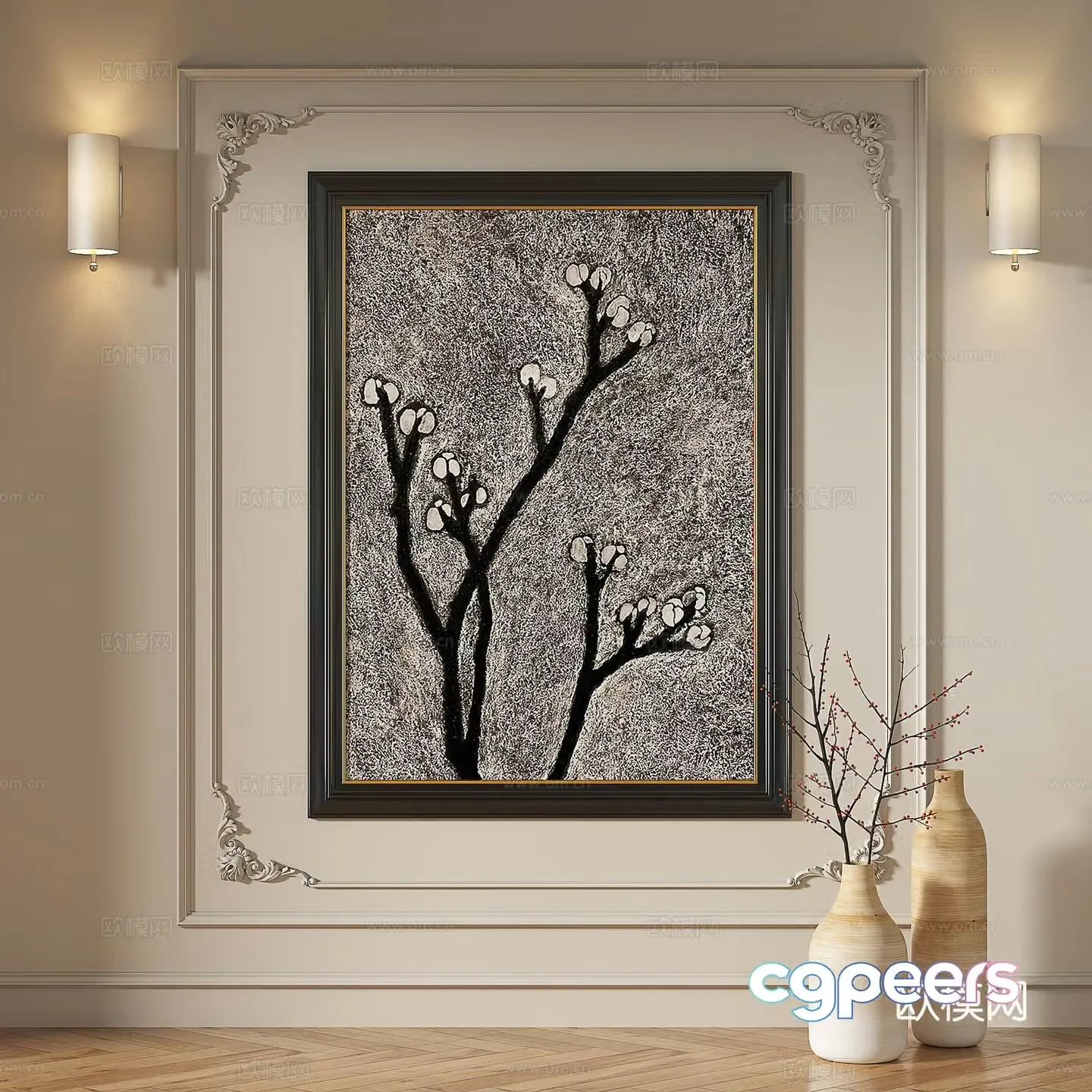 French medieval retro modern oil painting European light luxury decorative painting 3d model