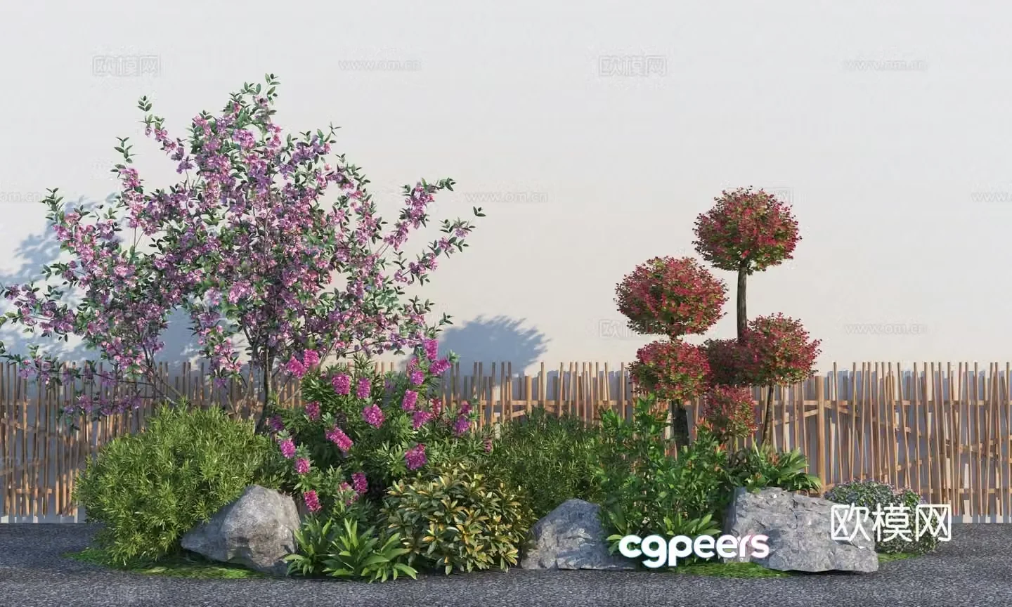 Modern landscape shrub plant combination 3d model