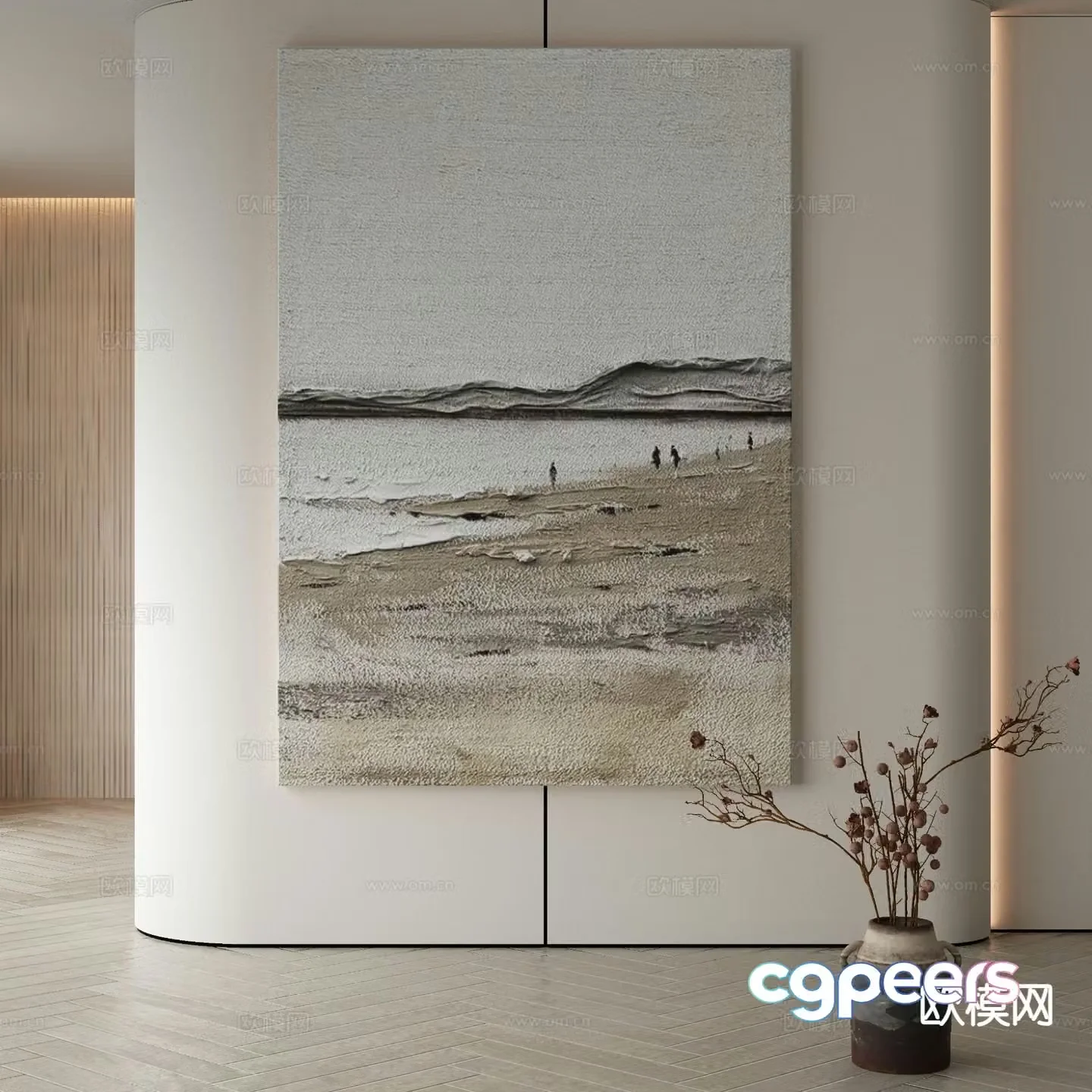Modern decorative painting wave painting seaside oil painting 3d model