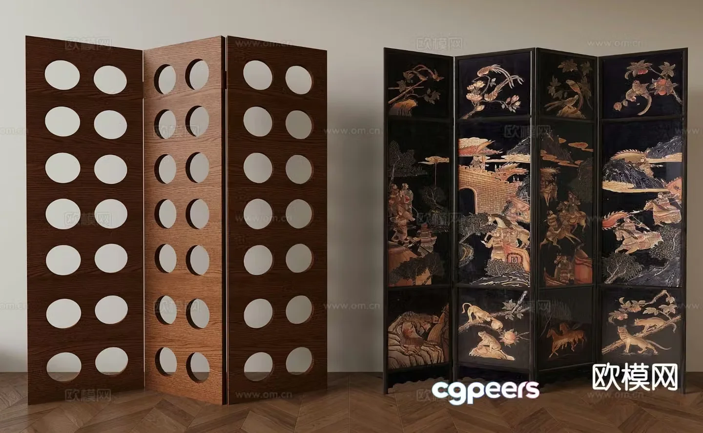 Middle style screen partition screen folding screen 3d model