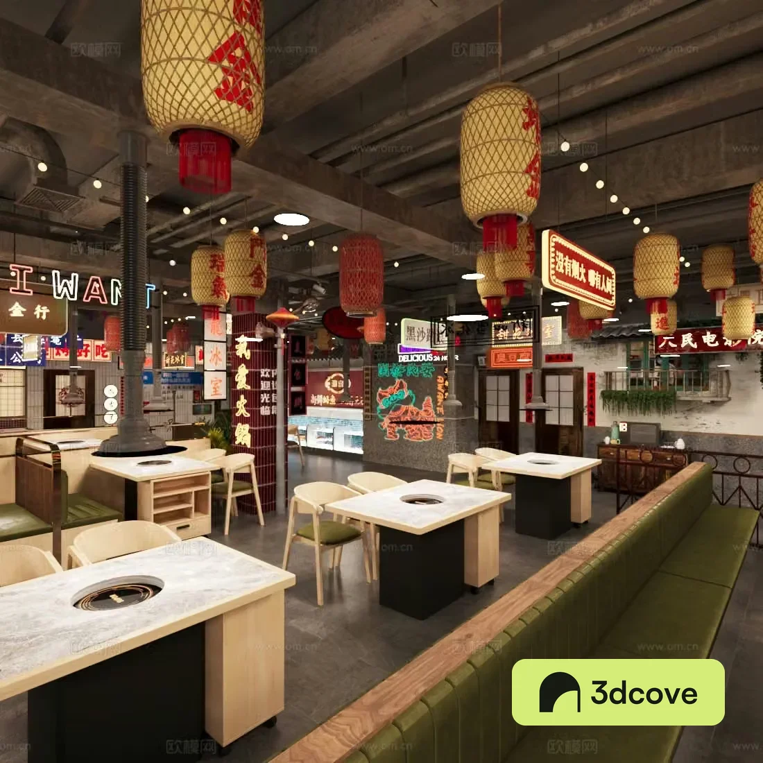 New Chinese hot pot restaurant Barbecue restaurant table and chair combination card