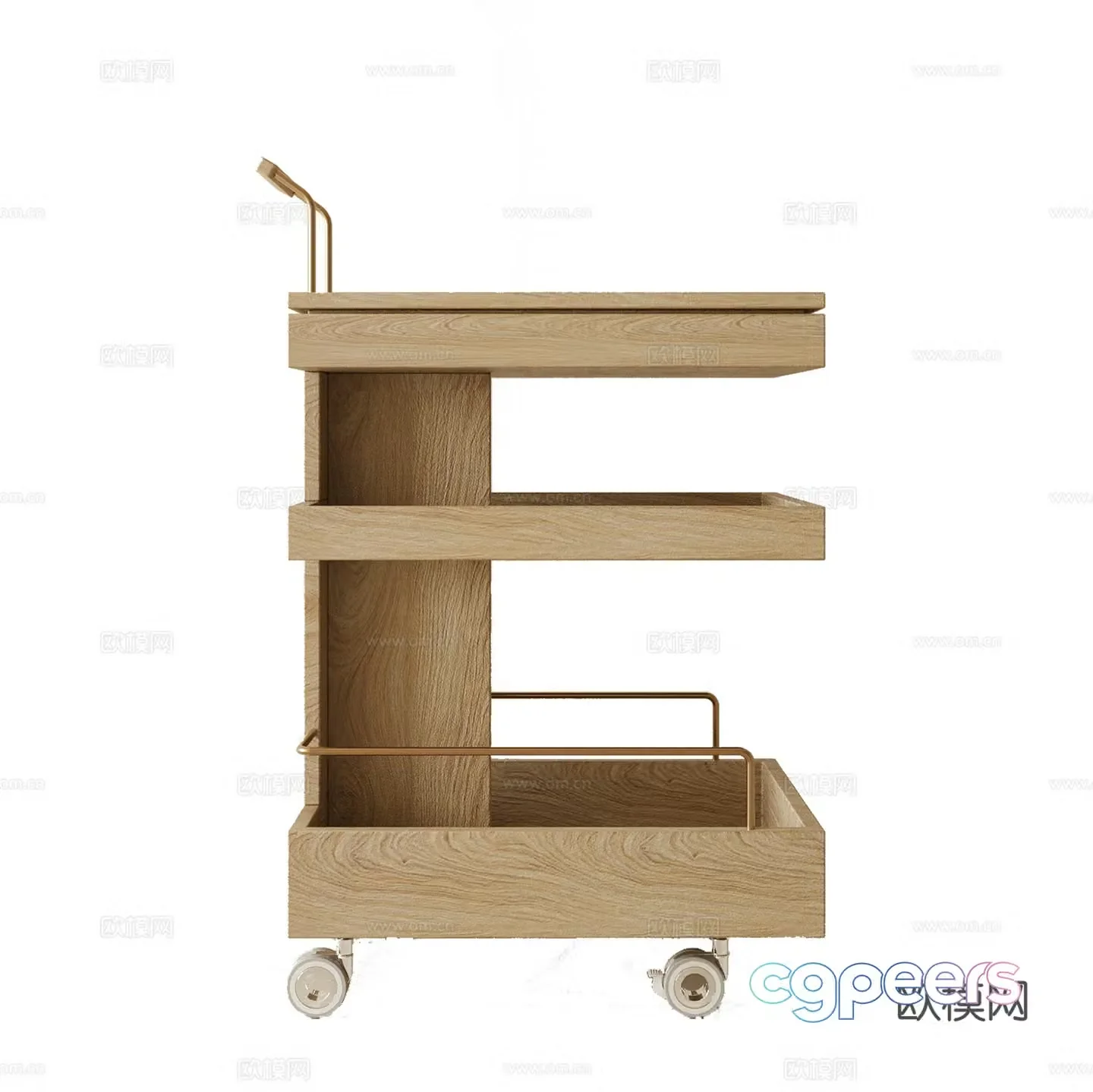 Cherry Wood Mobile Sofa Side Table 3D Model 3D Model