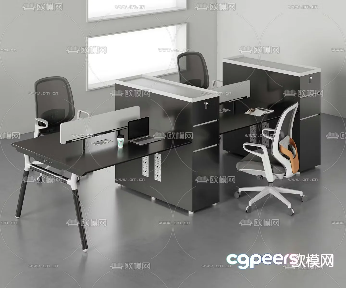 Card space desk work station post 3d model