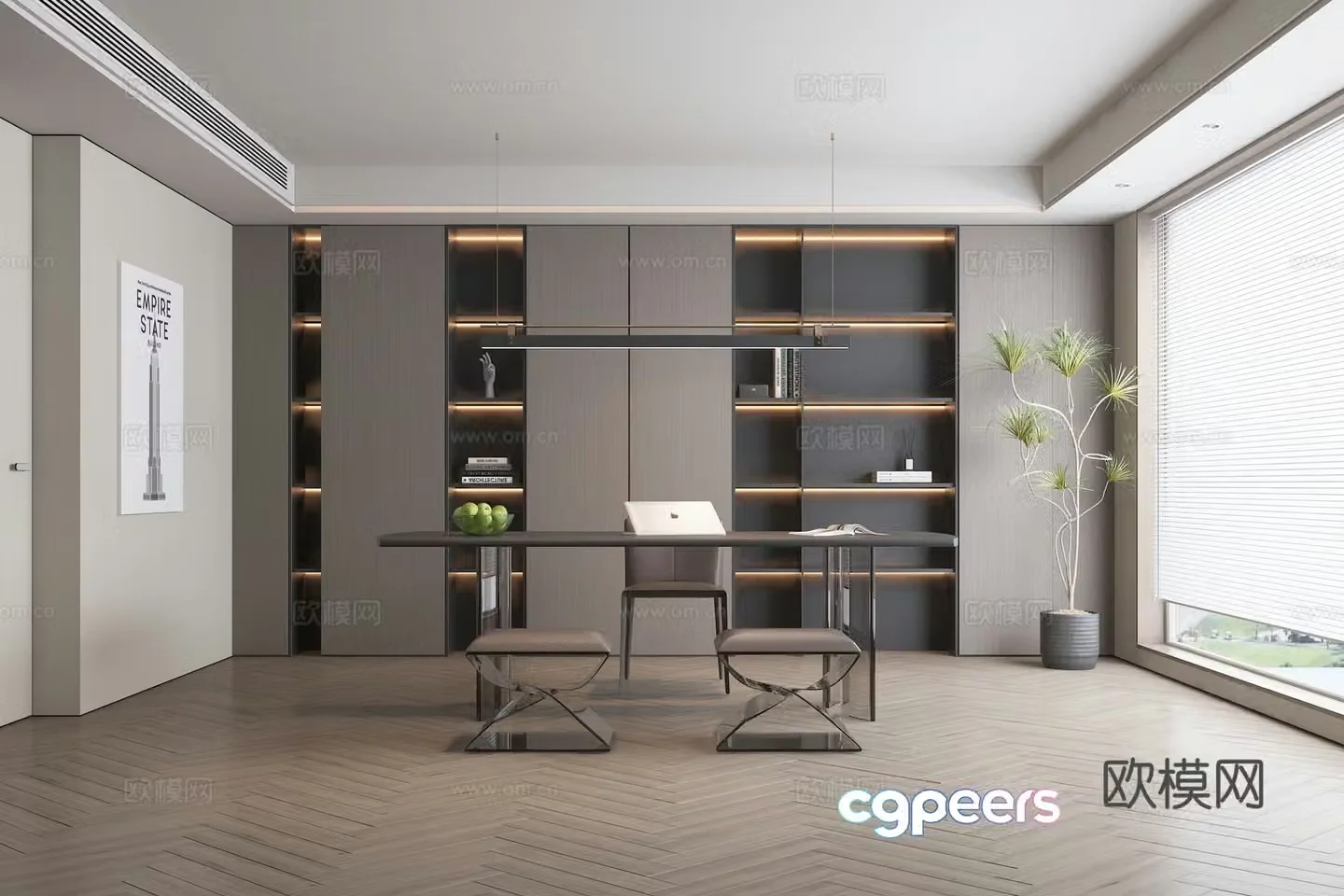 Modern study room 3d model