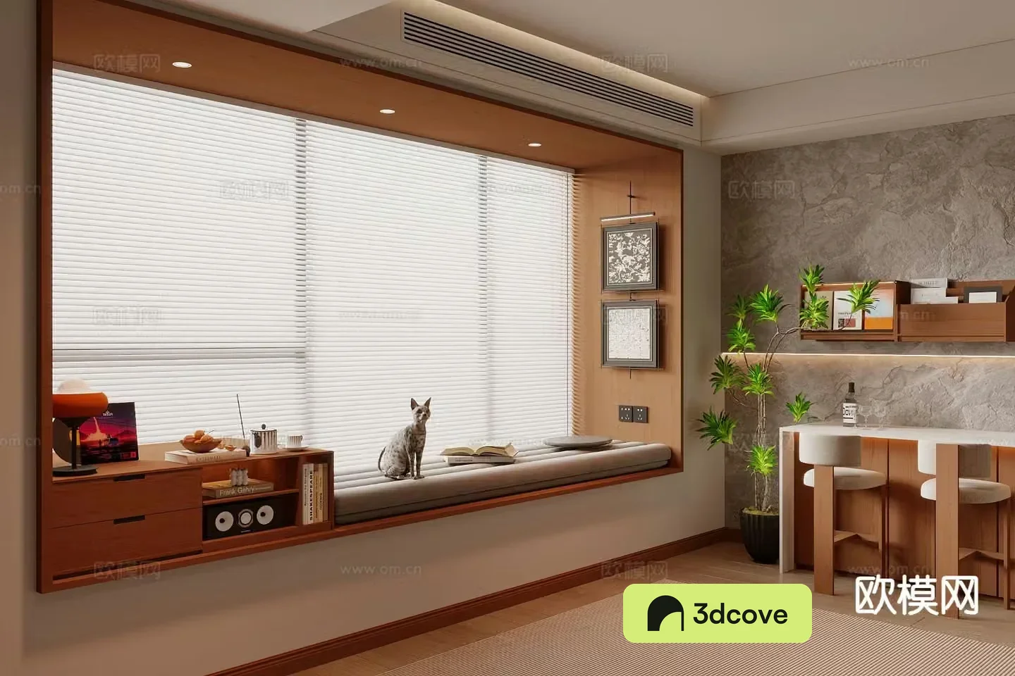 Middle-aged bay window sill bay window cabinet 3D model