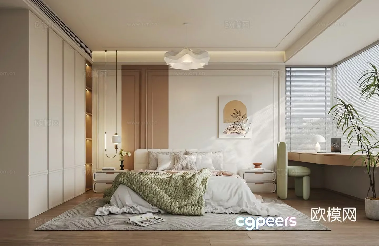 Creamy Bedroom 3d Model