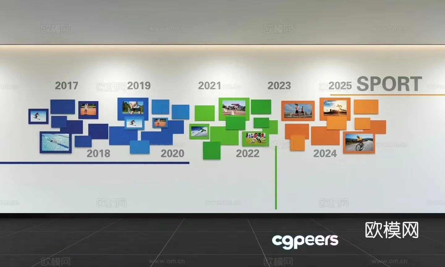 Modern corporate culture wall Corporate development history Office corridor Promotion column Slogan Slogan 3D model