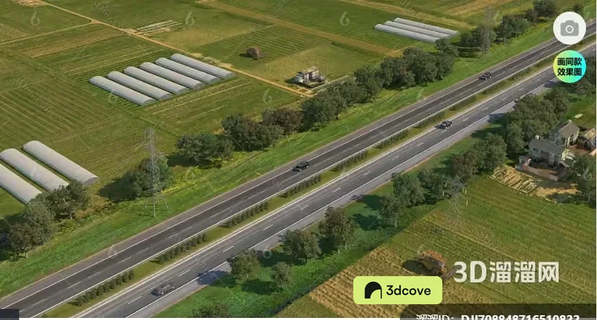 A 3D Rendering Of A Highway In A Rural Area