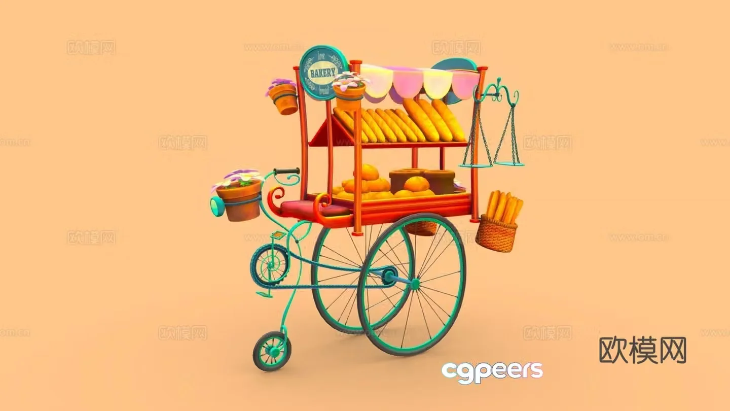 Trolley snack cart vending cart 3d model