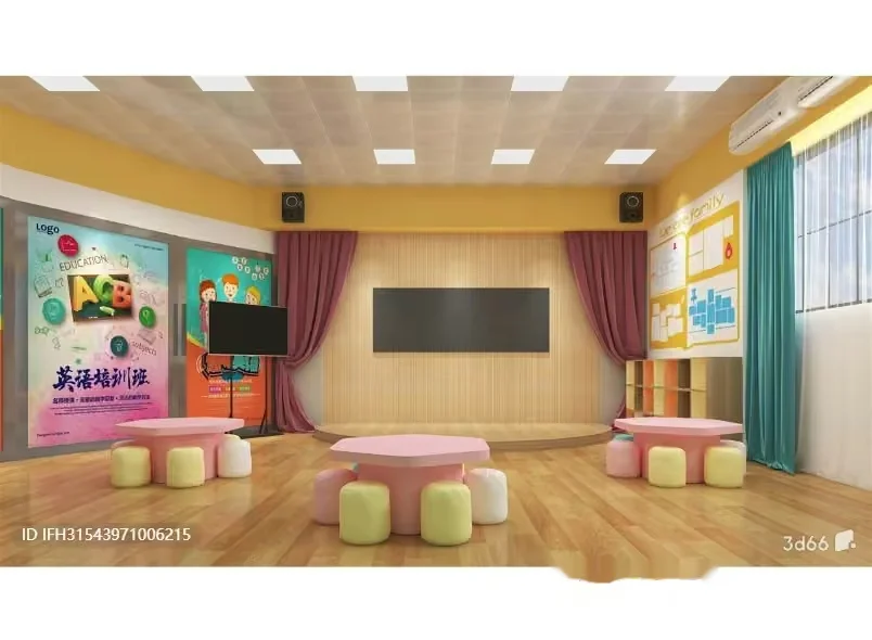 A Classroom With A Tv And Tables 3D Model – 6465 – VRAY Render