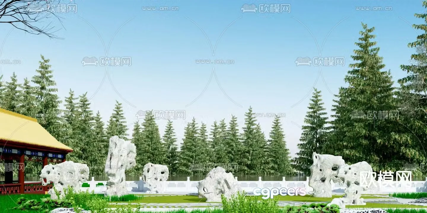 New Chinese style park landscape rockery sketch 3D model