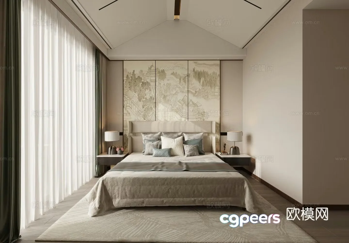 New Chinese style master bedroom 3D model