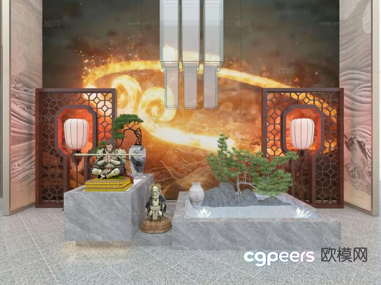 Chinese style landscaping landscape sculpture 3d model