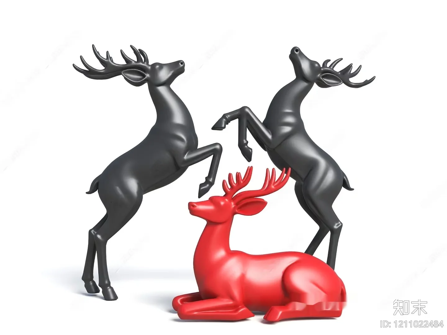 A Collection Of Three Deer Statues 3D Model – 6903 – VRAY Render
