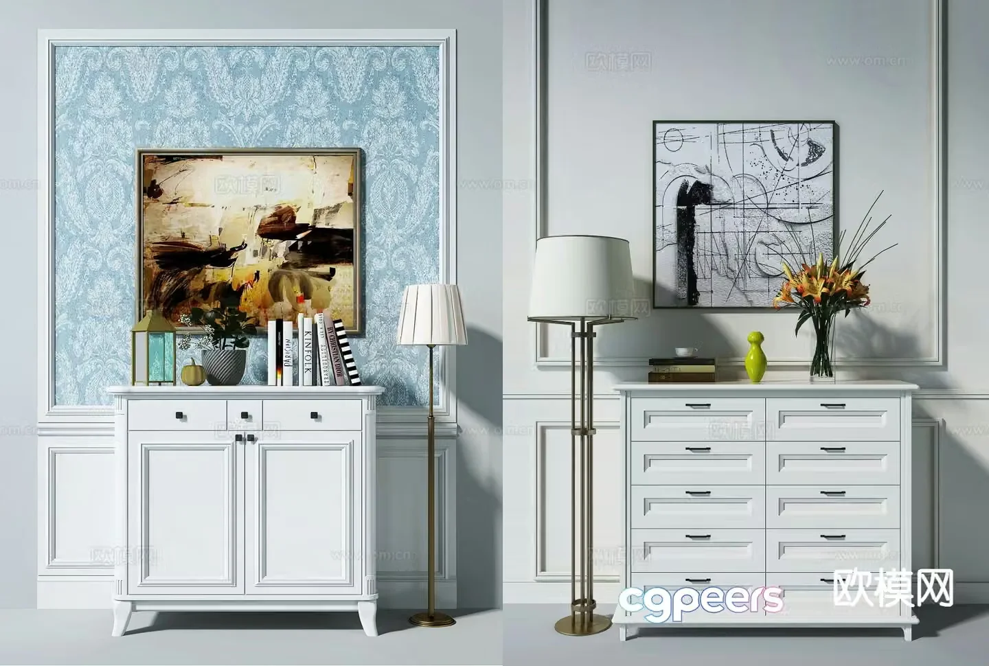 Simple European chest of drawers entrance cabinet 3D model