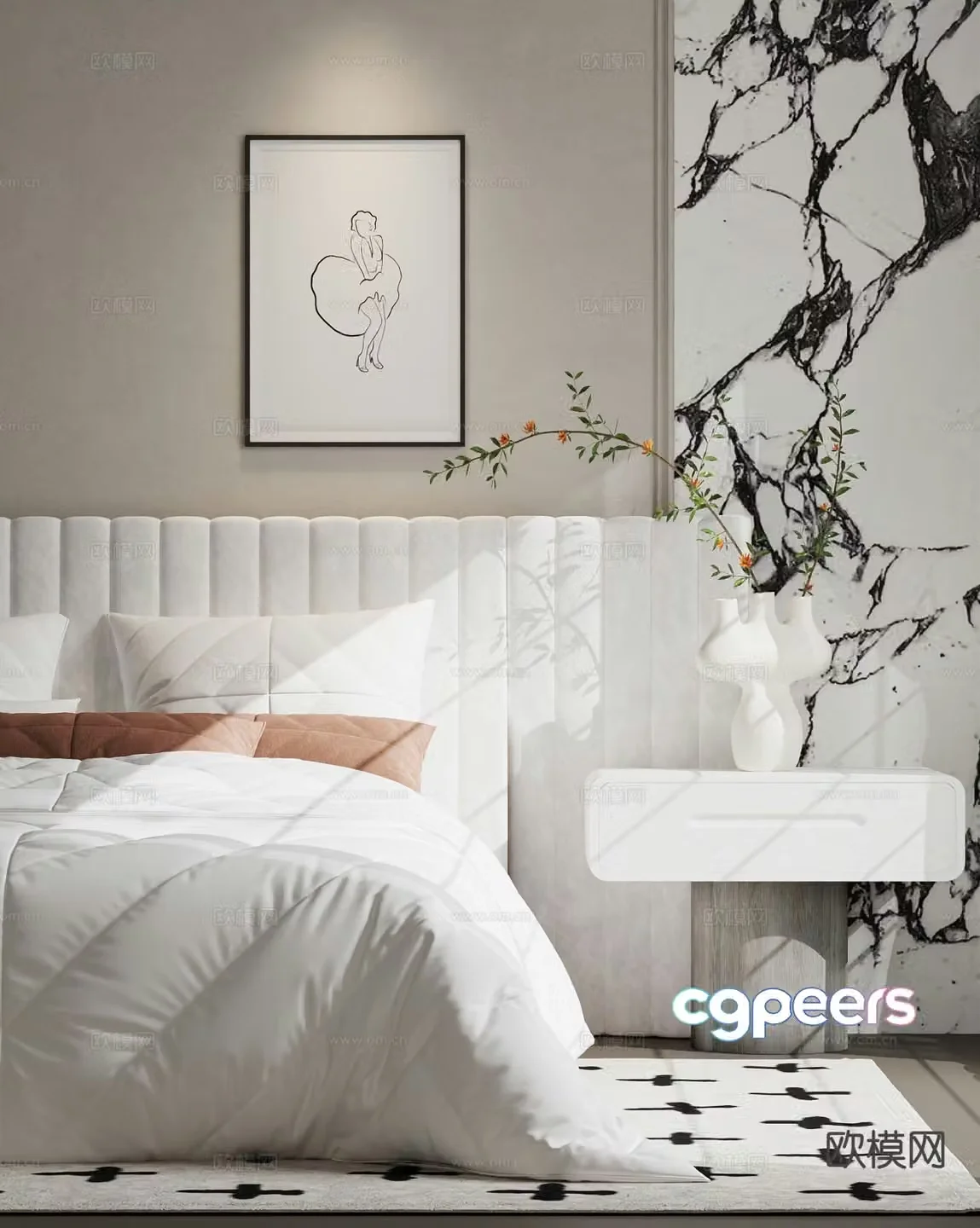 Modern double bed 3d model