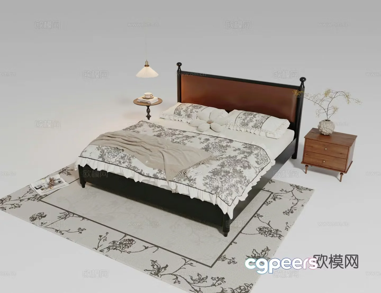 French retro double bed combination 3D model