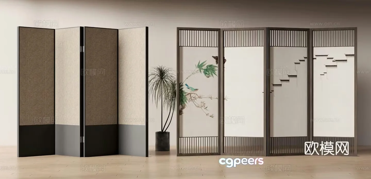 New Chinese style folding screen 3d model