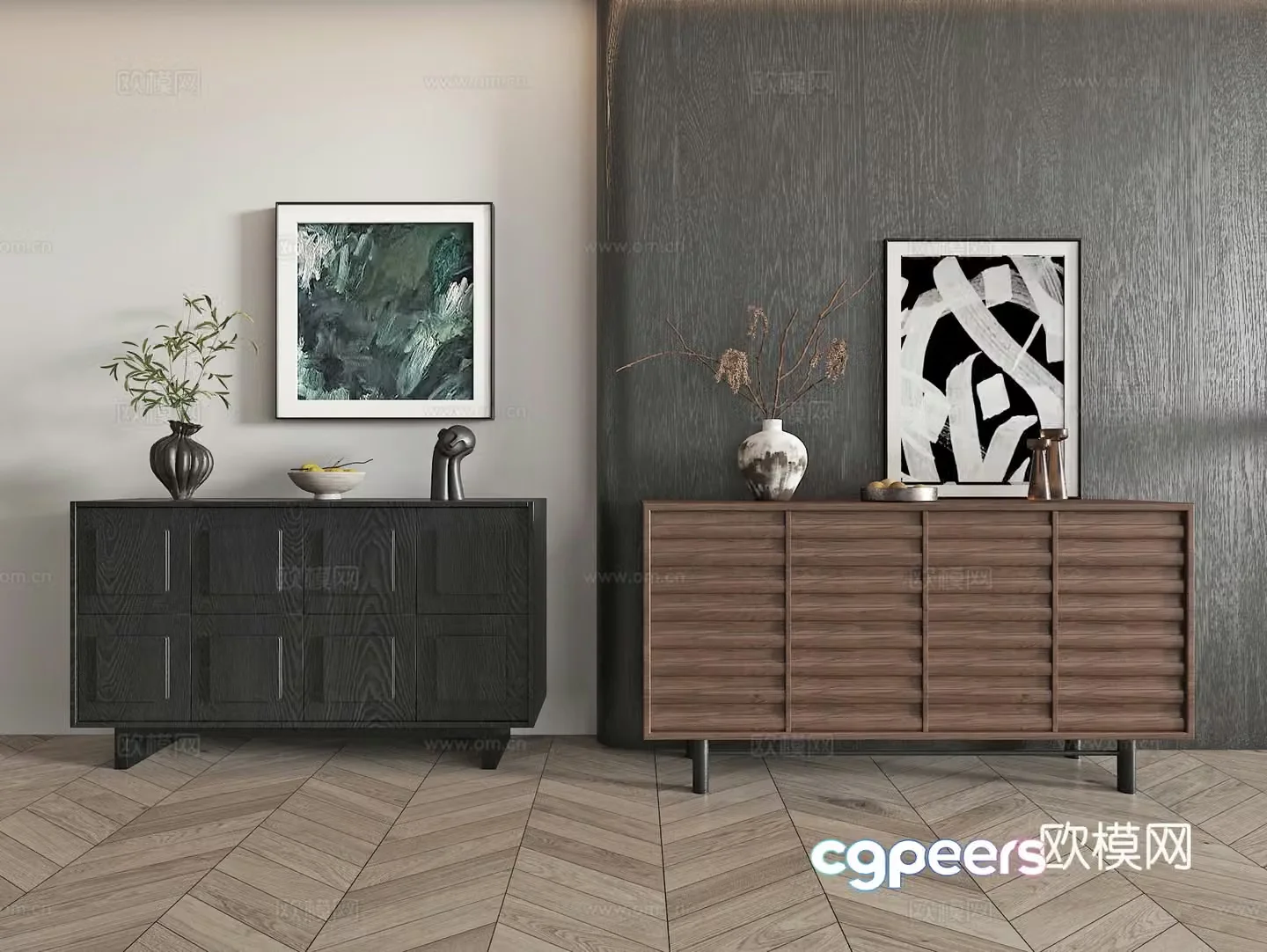 Middle-aged style entrance cabinet end view cabinet 3D model