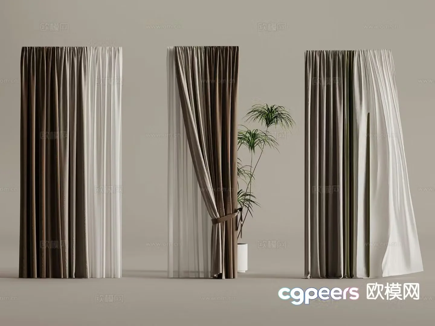 Modern velvet curtain gauze curtain 3d model
