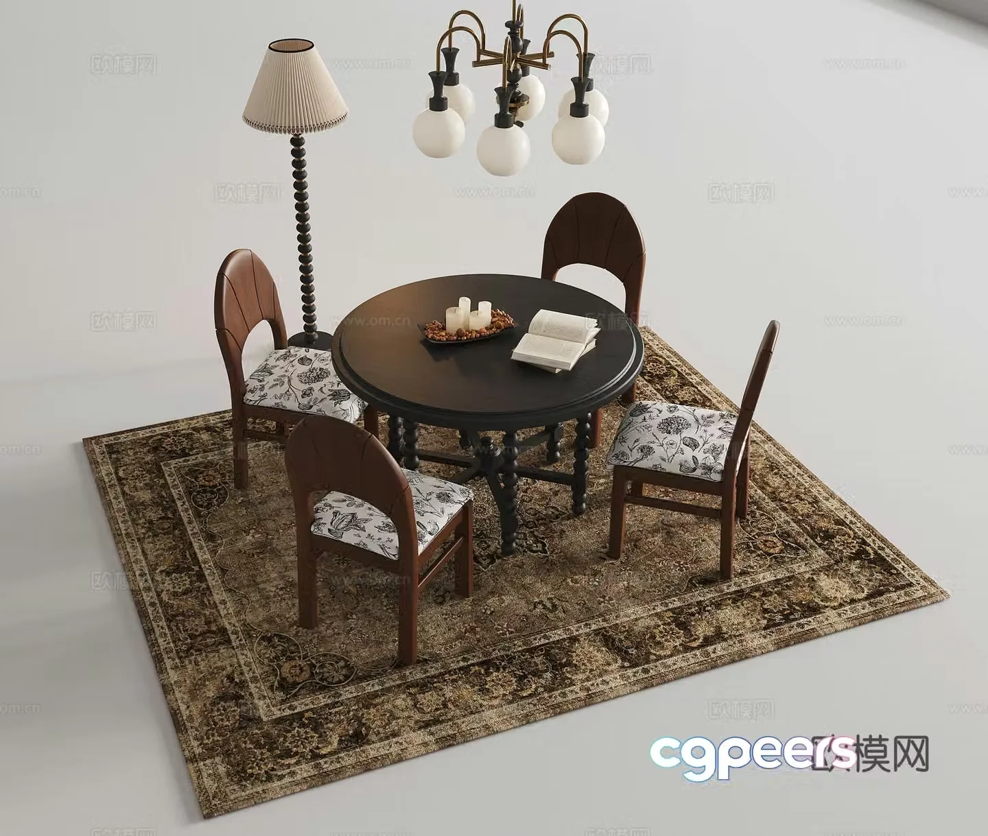 French ancient dining table and chairs round table table and chairs dining table and chairs ornaments solid wood dining table and chair 3D model