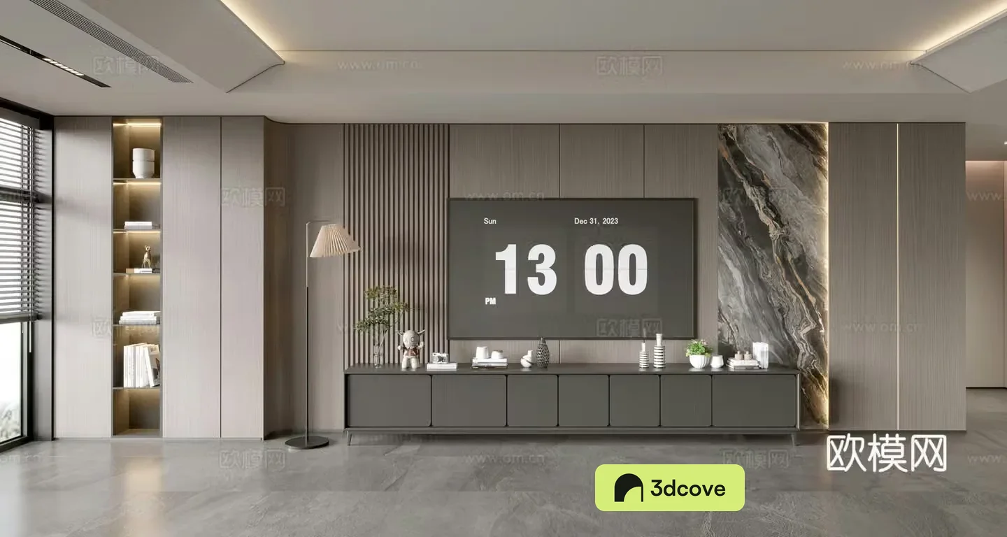 Modern simple living room light luxury TV background wall TV set full wall TV cabinet combination