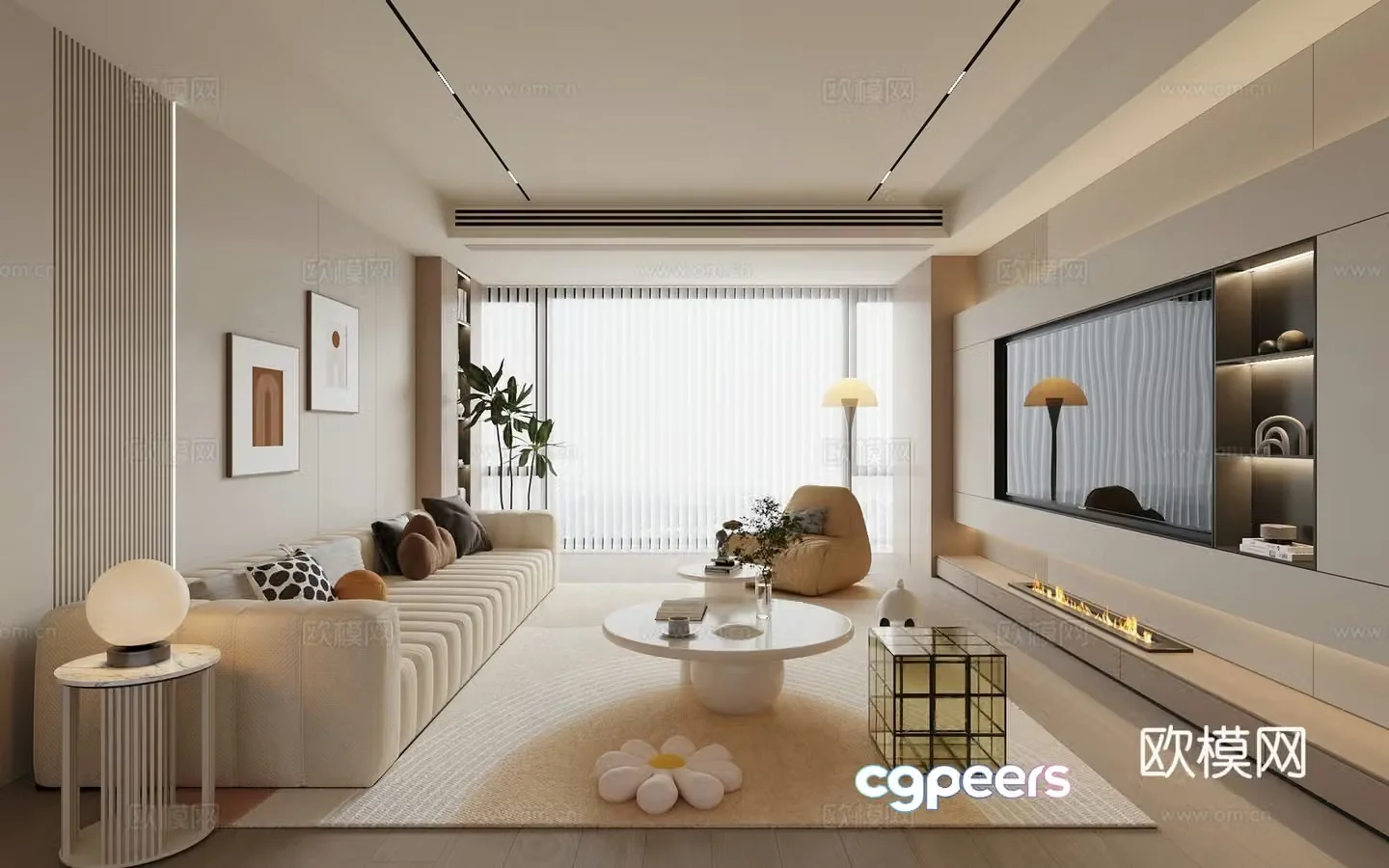 Cream style living room 3d model