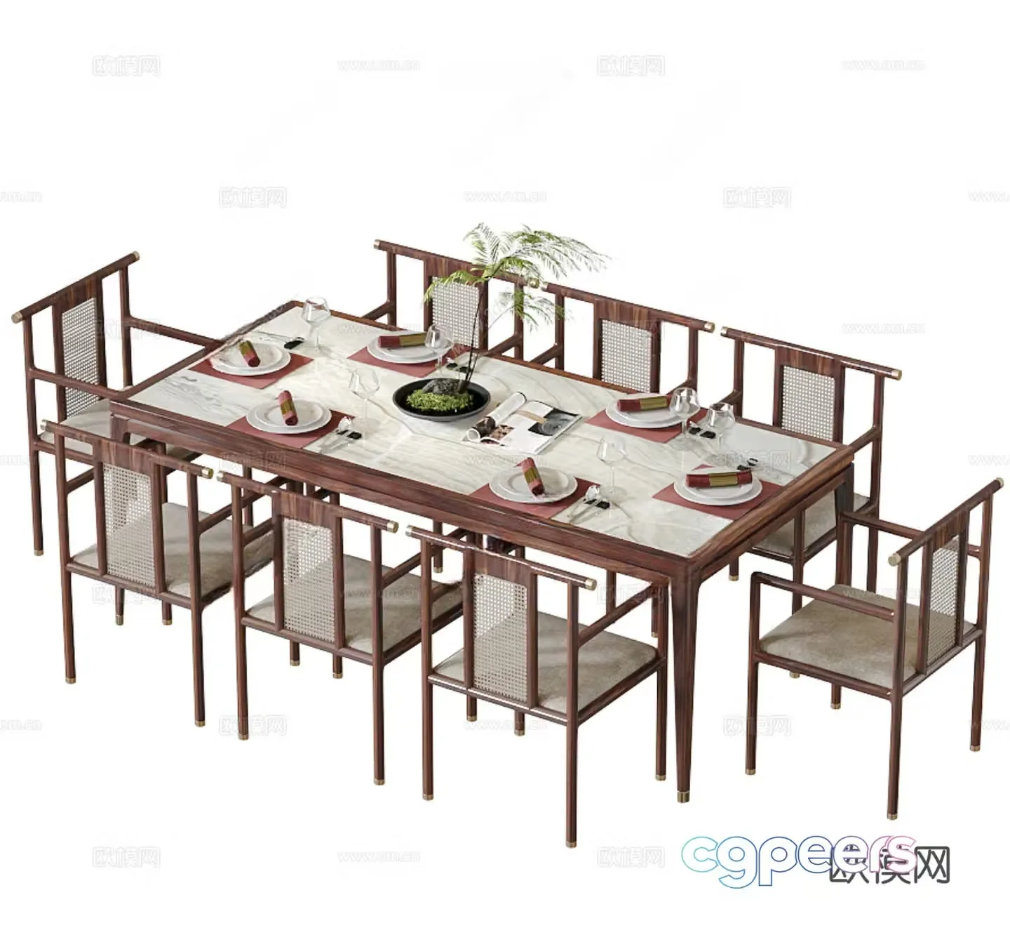 New Chinese dining table and chair 3D model
