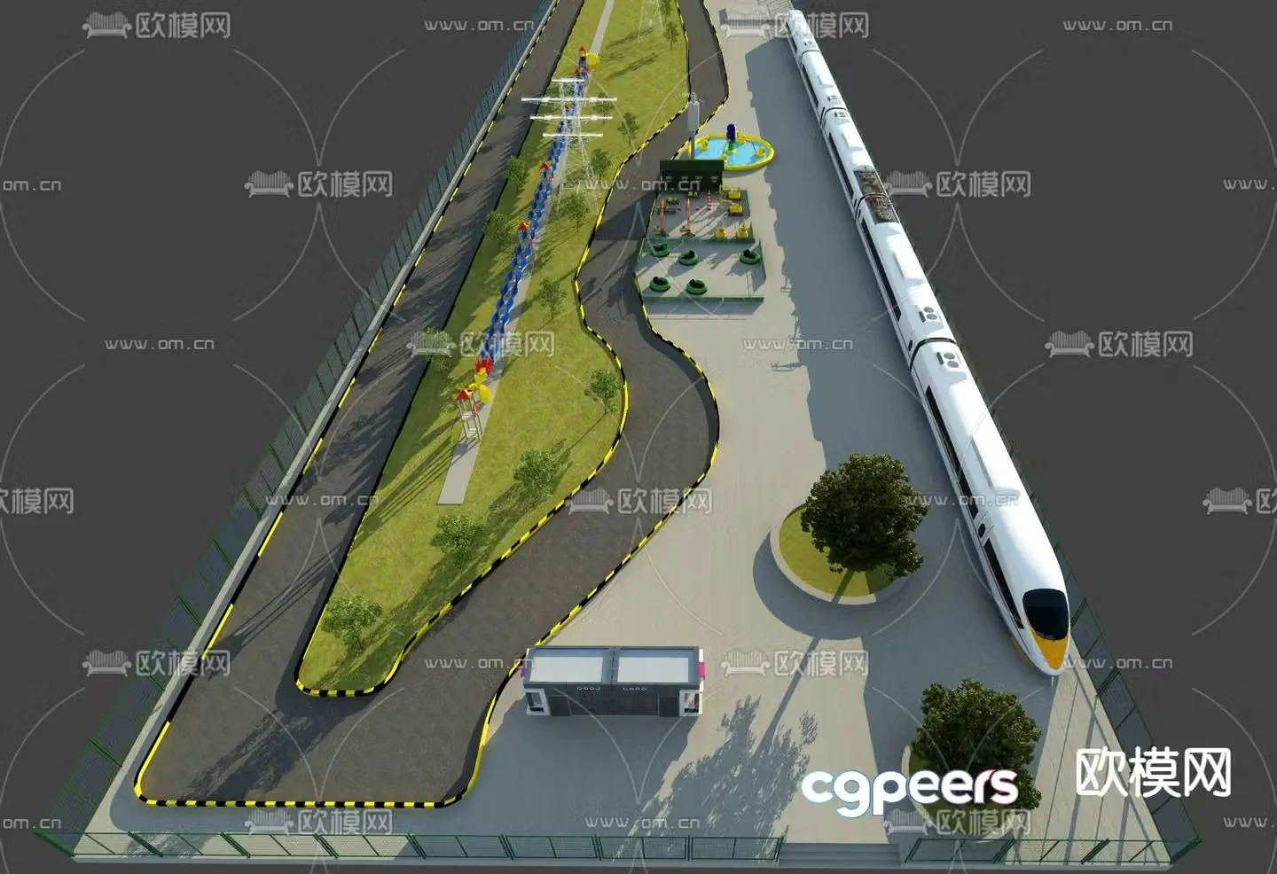 Outdoor landscape park landscape high speed rail 3d model