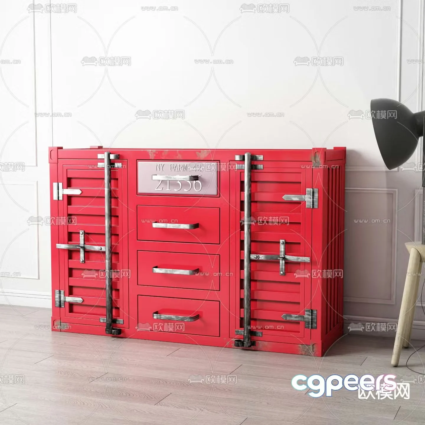 Industrial wind side cabinet tool cabinet container industrial box 3D model