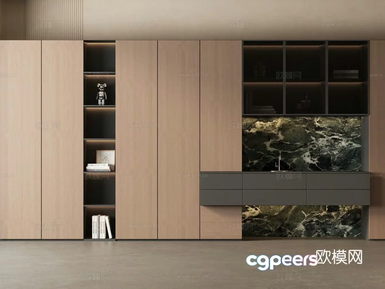 Wasabi Bookcase Solid Wood Bookcase Light luxury bookcase 3D model